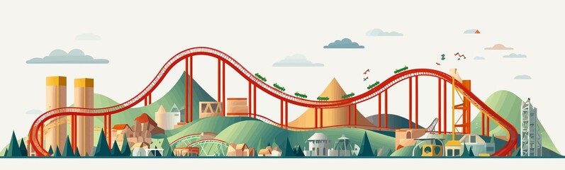 roller coaster vector flat minimalistic isolated vector style illustration - obrazy, fototapety, plakaty