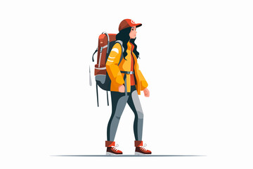 woman with backpack vector flat minimalistic isolated vector style illustration - obrazy, fototapety, plakaty