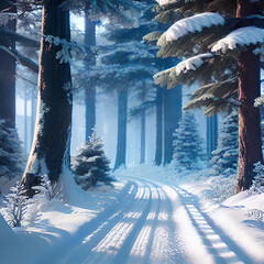 A road leading through the forest. Winter landscape.