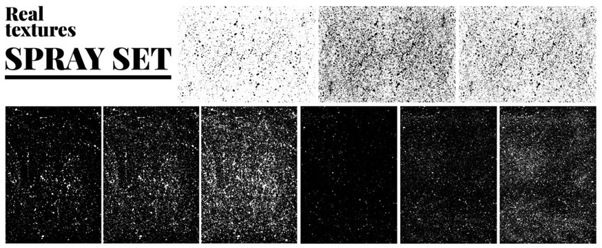 Pack de texturas de salpicaduras de pintura tipo spray sobre un fondo blanco, con efecto art&iacute;stico y din&aacute;mico. Recurso gr&aacute;fico, decoraci&oacute;n, arte o publicidad. Texturas reales hechas a mano