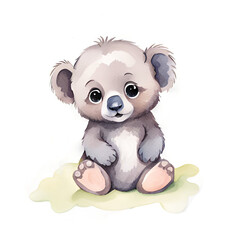 Watercolor painting of a cute little baby koala.