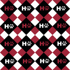 Ho ho ho text with paw prints and check plaid pattern