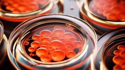 Cellular agriculture process, details of a petri dish with cultured muscle cells