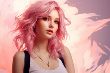 young girl with pink hair