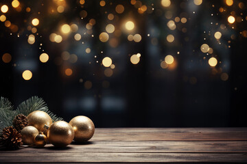 christmas background with golden balls. Generative Ai