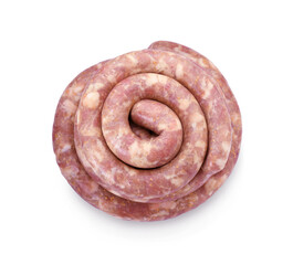 Obraz premium Homemade sausage on white background, top view