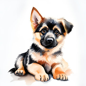 Watercolor painting of a cute little baby dog.