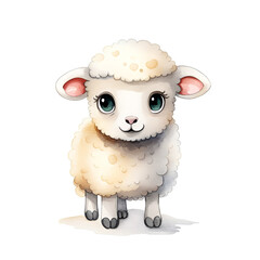 Watercolor painting of a cute little baby sheep
