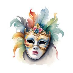 Vintage watercolor painting of a Venice carnival mask.