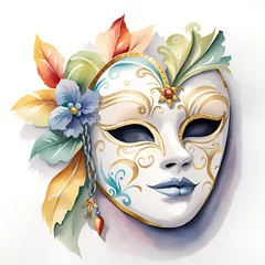 Türaufkleber Vintage watercolor painting of a Venice carnival mask. © Katarzyna