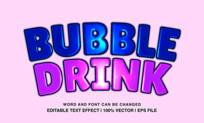 Bubble drink editable text effect template, 3d cartoon glossy style typeface, premium vector