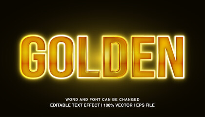 Golden editable text effect template, 3d neon light glossy style typeface, premium vector