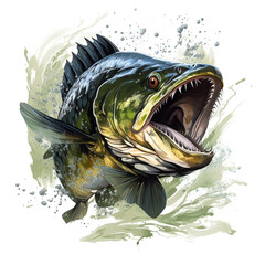 SVG graphic of a blackbass largmouth fish splashing the water splash transparent background PNG T-shirt design