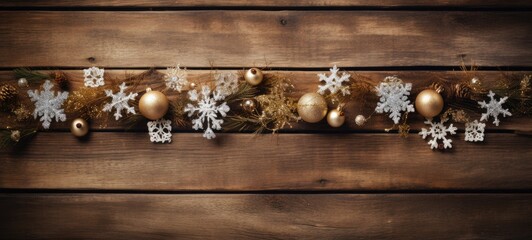 Christmas decoration on wooden background- generative AI