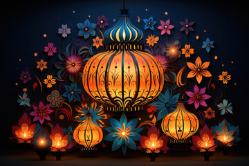 Colorful Diwali lantern. diwali festival concept.