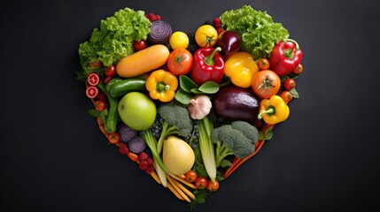 Fruits and vegetables arranged in a heart shape