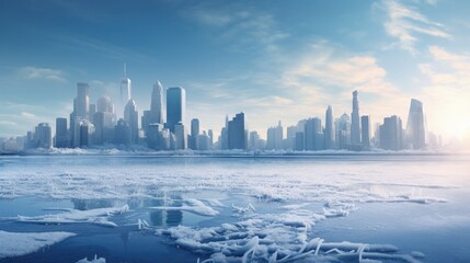 Frozen city in winter