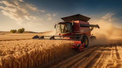Obraz premium Combine harvesting wheat