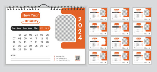 calendar template for 2024 year. Week Starts on Sunday. - obrazy, fototapety, plakaty