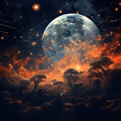 Fototapeta na wymiar Full Moon and Galaxy with most amazing views