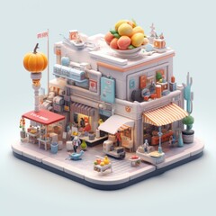 Bustling Futuristic Street Market 3d illustration