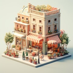 Bustling European Cafe Street 3d illustration