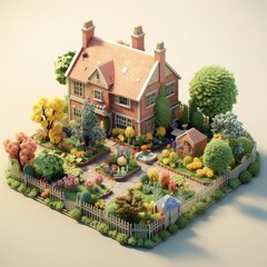 Serene English Garden 3d illustration