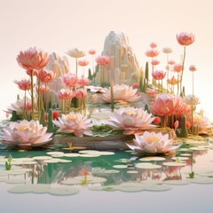 Tranquil Lotus Pond 3d illustration
