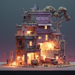 Post-Apocalyptic Cityscape At Dawn 3d illustration