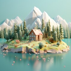 Serene Mountain Lake 3d illustration