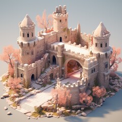 Medieval Fantasy Castle Courtyard 3d illustration
