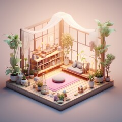 Serene Yoga Studio 3d illustration