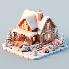 Cozy Winter Cabin 3d illustration