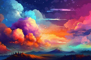 Background with enchanting sky in vivid colors. Generative AI