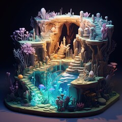 Mysterious Underwater Cavern 3d illustration