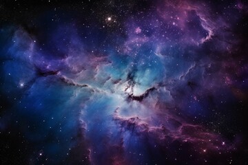 A vibrant symphony of distant galaxies and luminous nebulae revealing the universe's deep space in blues and purples. Generative AI