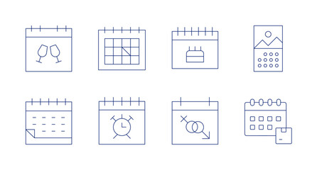 Calendar icons. Editable stroke. Containing calendar, delivery date.