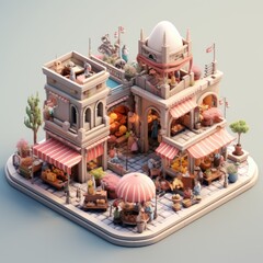 Bustling Arabian Bazaar 3d illustration