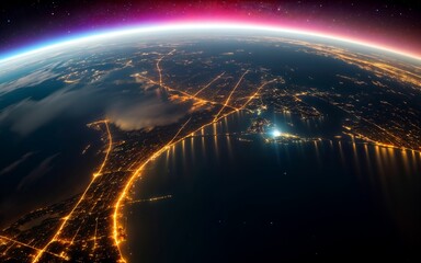 Fototapeta premium City Lights of Earth A Glowing Cosmic Tapestry ai generated