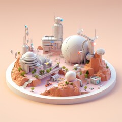 Futuristic Mars Colony 3d illustration
