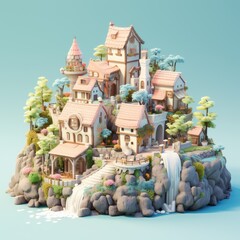 Whimsical Fairy-Tale Village 3d illustration
