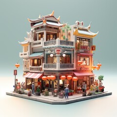 Bustling Chinatown Street 3d illustration