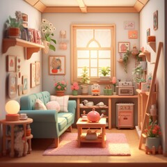 Cozy Cottage Interior 3d illustration