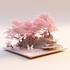 Tranquil Cherry Blossom Grove 3d illustration