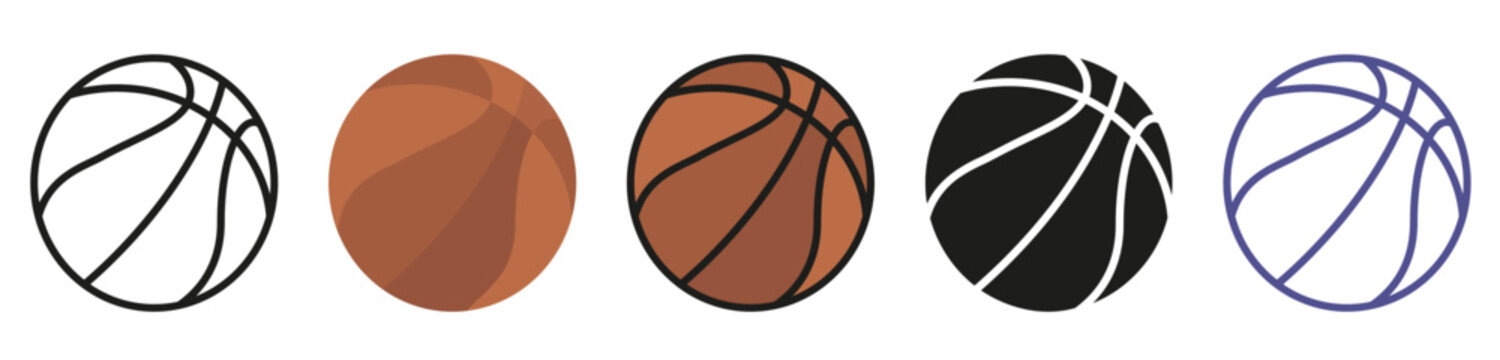Set of basketball balls. Vector image of basketball balls. Basketball in different styles.