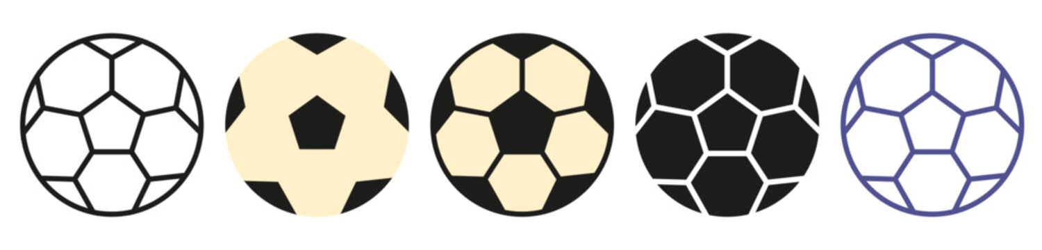 Soccer balls in different styles. Set of soccer balls. Vector image of soccer balls.