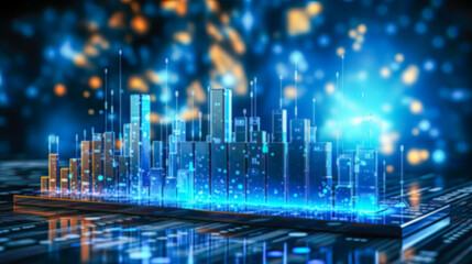 Blurred abstract technology chip processor background circuit board and html code. Computer hardware technology. Motherboard with central processor chip with beautiful lightening