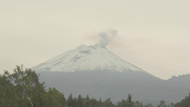 Timelapse View of Cotopaxi Active Volcano in Ecuador, Steam Out of Summit Crater of The Mountain