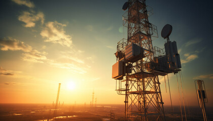 Silhouette of mechanic resolving the technical issue in telecom tower circuit board