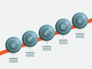 Fototapeta premium horizontal circle round steps timeline infographic element report background with business line icon 5 steps for any business-related presentation